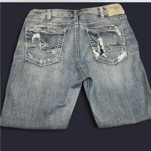 Silver Jeans Light Blue Distressed Cropped Jeans